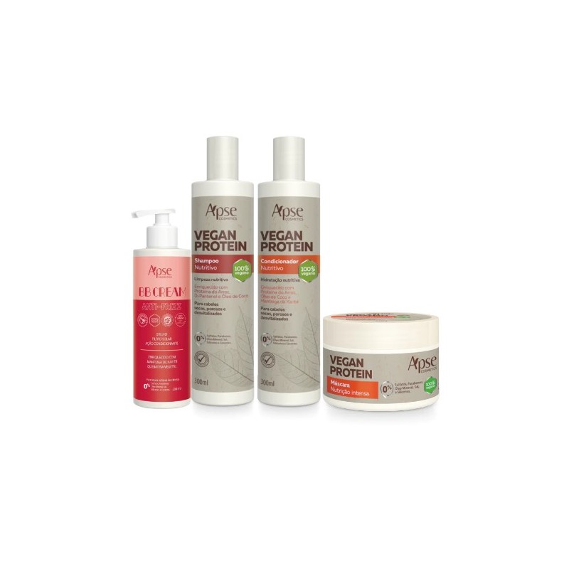 Vegan Cream Shampoo, Condicionador, Máscara e Leave in Kit4 - Apse Cosmetics Beautecombeleza.com Vegan Cream Shampoo, Condicionador, Máscara e Leave in Kit4 - Apse Cosmetics Beautecombeleza.com
