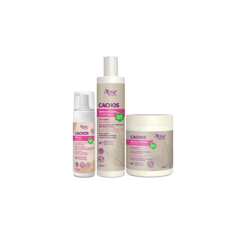 Cachos Finalizadores - Ativador, Gelatina e Mousse Kit 3 Itens - Apse Cosmetics Beautecombeleza.com