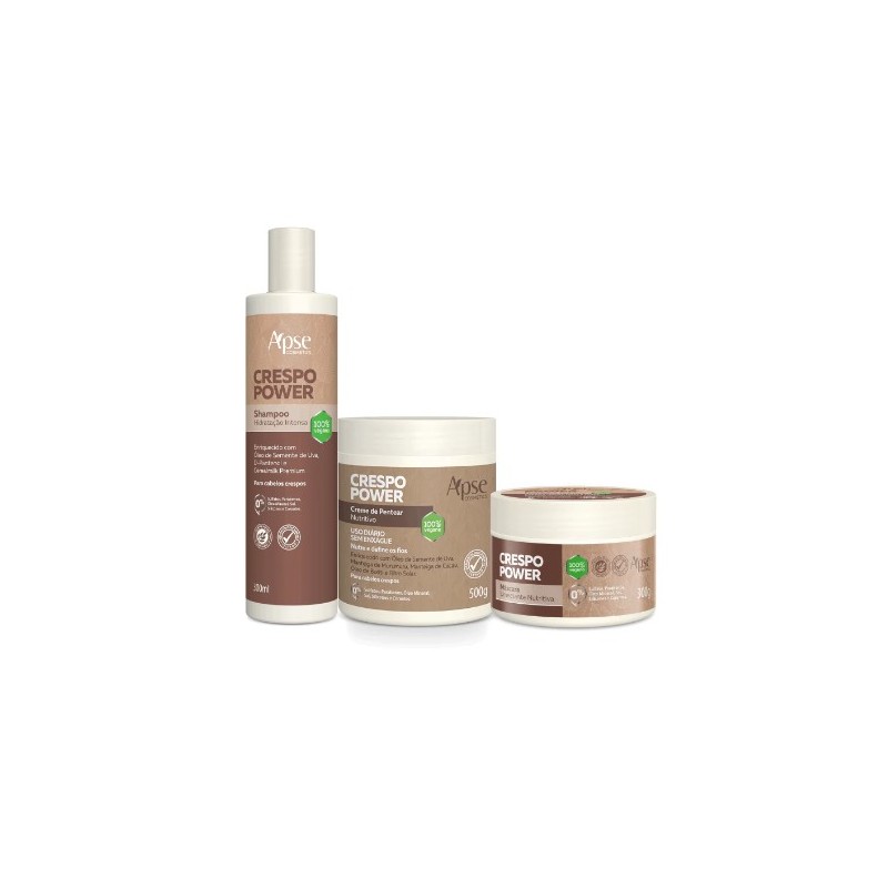 Crespo Power - Shampoo, Masque et Crème Coiffante Kit 3 itens - Apse Cosmetics Beautecombeleza.com Crespo Power - Shampoo, Masque et Crème Coiffante Kit 3 itens - Apse Cosmetics Beautecombeleza.com