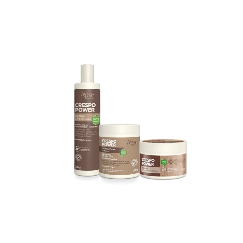 Crespos Power - Co Wash, Máscara e Creme de Pentear Kit 3 Itens - Apse Cosmetics Beautecombeleza.com