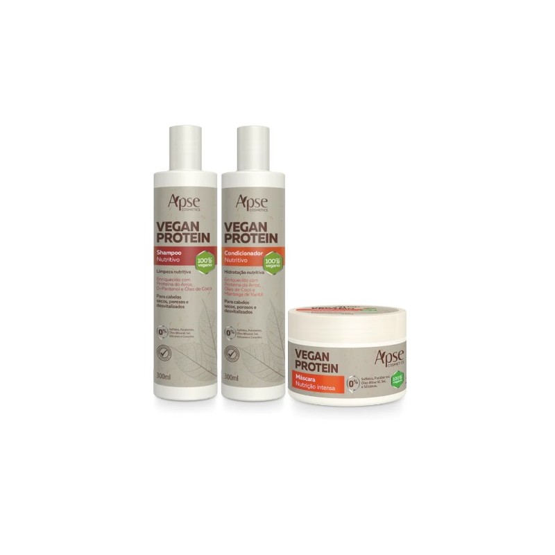 Vegan Protein - Shampoo, Condicionador e Máscara Kit 3 - Apse Cosmetics Beautecombeleza.com