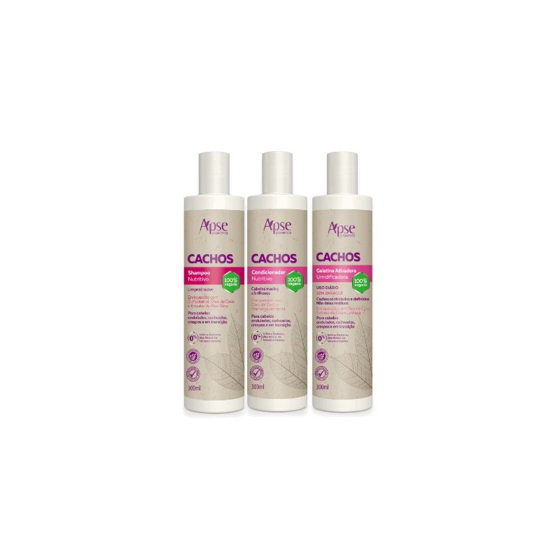 Cachos - Shampoo, Condicionador e Gelatina Kit 3 - Apse Cosmetics 
 Beautecombeleza.com