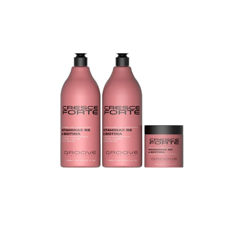 Cresce Forte Hair Strong Growth B6 Vitamins Biotin Treatment 3 Itens - Groove Beautecombeleza.com