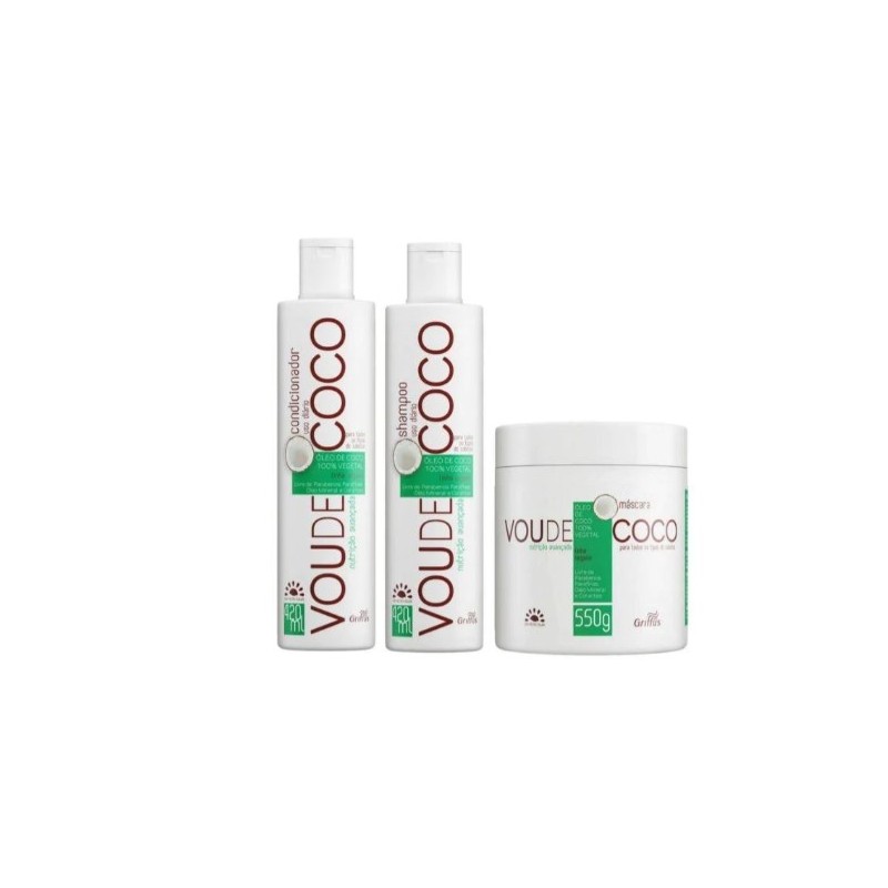 Vou de Coco 100% Vegetal Nutre Profundamente 3 Prod. - Griffus Beautecombeleza.com