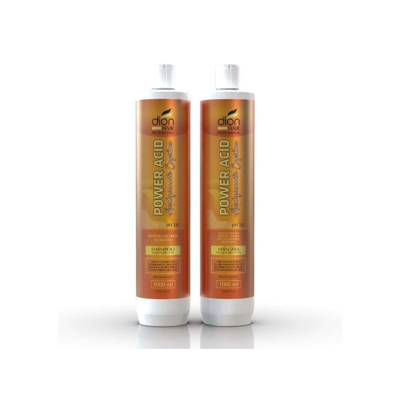 Acidificante Power Shampoo e Máscara  Acid, Regulador de PH Kit 2 - Dion Hair  Beautecombeleza.com