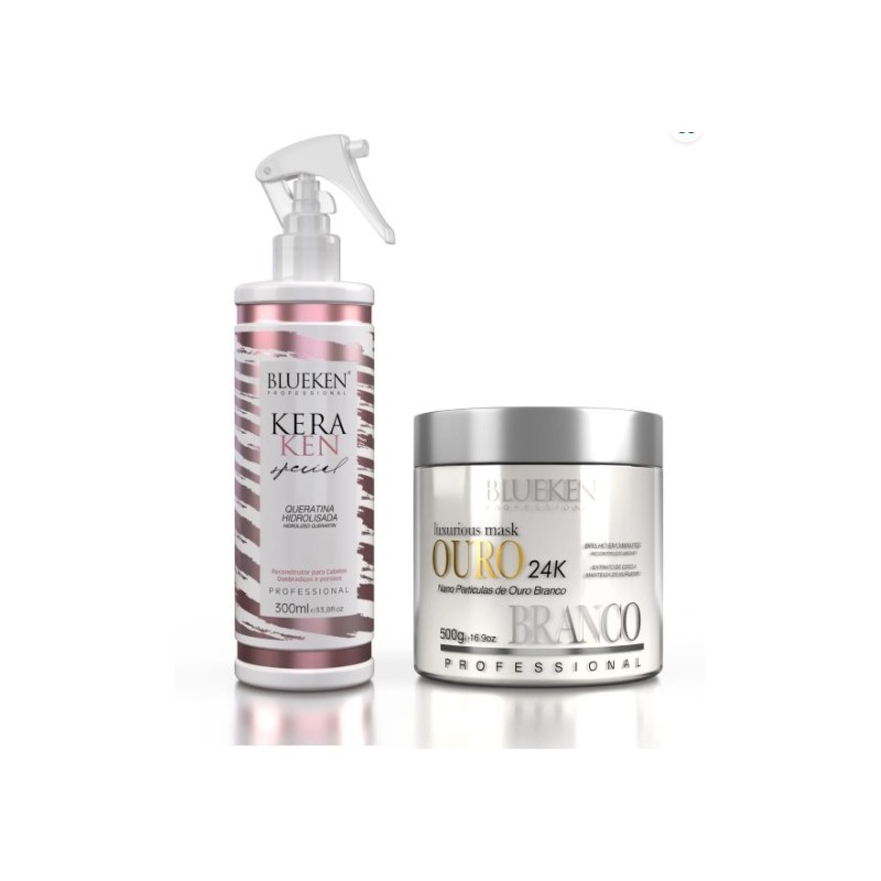 KeraKen Special Queratina Hidrolisada + Máscara Luxurious Ouro Branco Kit 2 - Blueken 
 Beautecombeleza.com