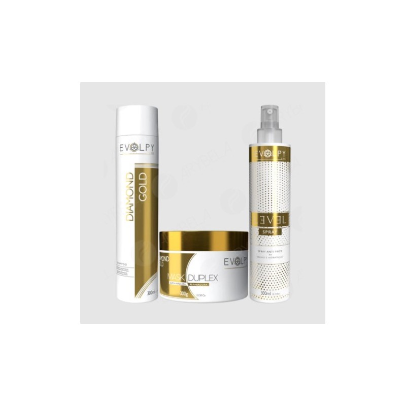Diamond Gold Super X para Cabelos Ressecados e Quebradiços Kit 3 - Evolpy Liss Diamond Gold Super X para Cabelos Ressecados e Quebradiços Kit 3 - Evolpy Liss