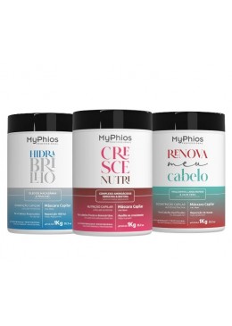 Cronograma Capilar Luxo - Cresce Nutri + Renova Meu Cabelo + Hidra Brilho Kit 3x1kg - MyPhios Beautecombeleza.com