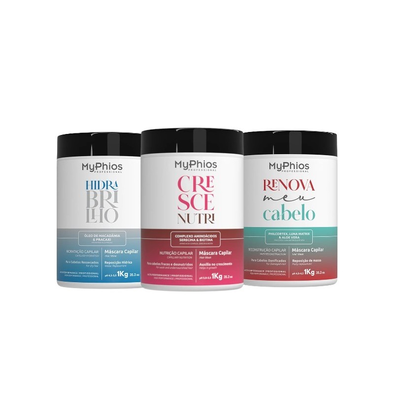 Cronograma Capilar Luxo - Cresce Nutri + Renova Meu Cabelo + Hidra Brilho Kit 3x1kg - MyPhios Beautecombeleza.com Cronograma Capilar Luxo - Cresce Nutri + Renova Meu Cabelo + Hidra Brilho Kit 3x1kg - MyPhios Beautecombeleza.com